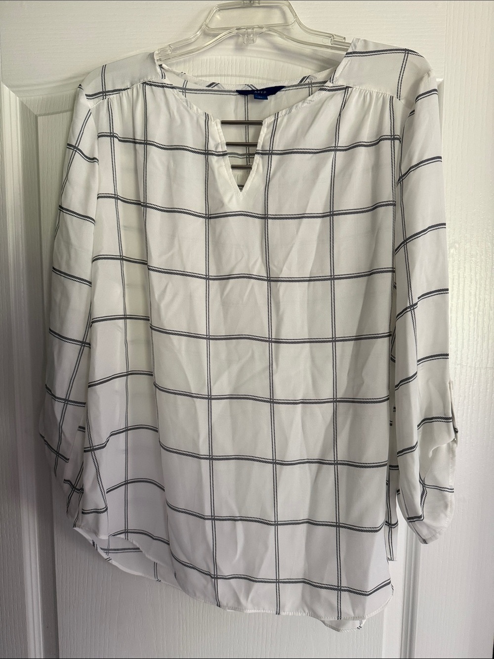 Apt. 9 White Windowpane V-Neck Tunic Top - Black Check